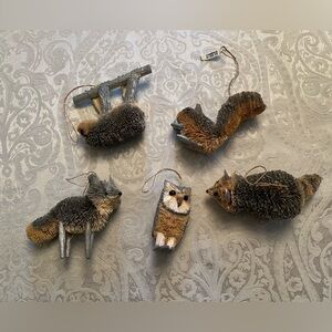 CRATE & BARREL SILVER METALLIC BRUSH CHRISTMAS ORNAMENTS LOT OF 5 NWOT